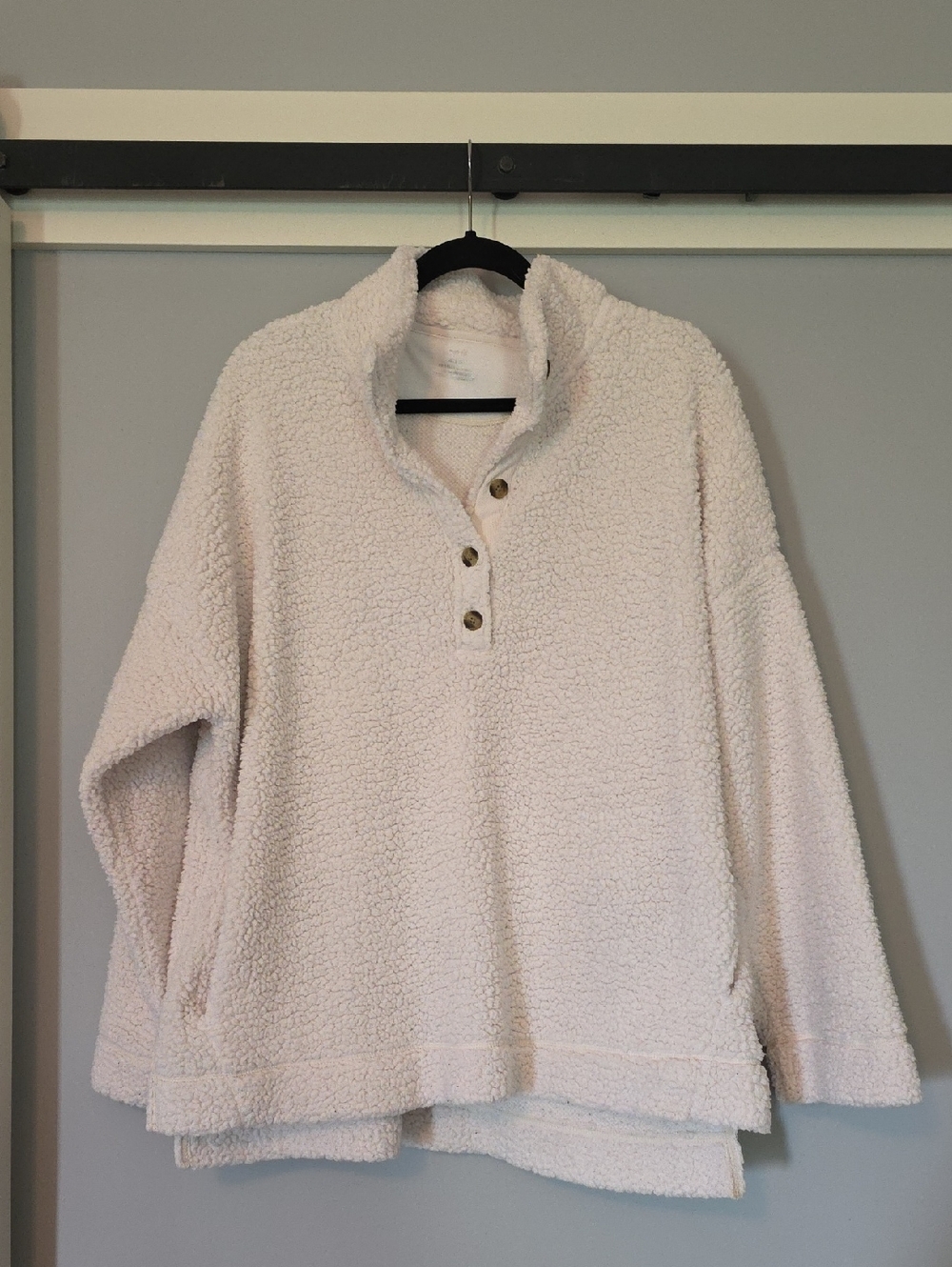 aerie Ivory Sherpa Pullover with Button Placket